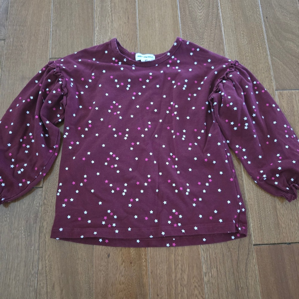 Miles the Label Girls Star Print Ruffle Balloon Sleeve Top 2Y Organic Cotton